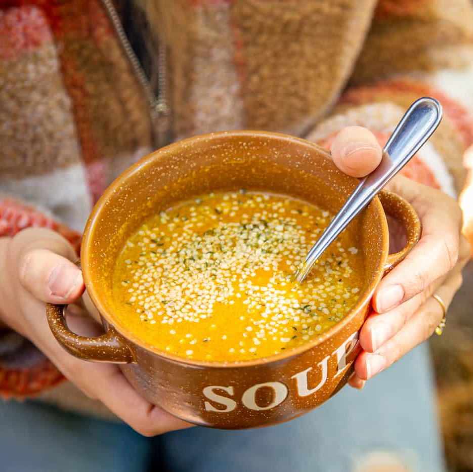 Hemp seeds in soup.